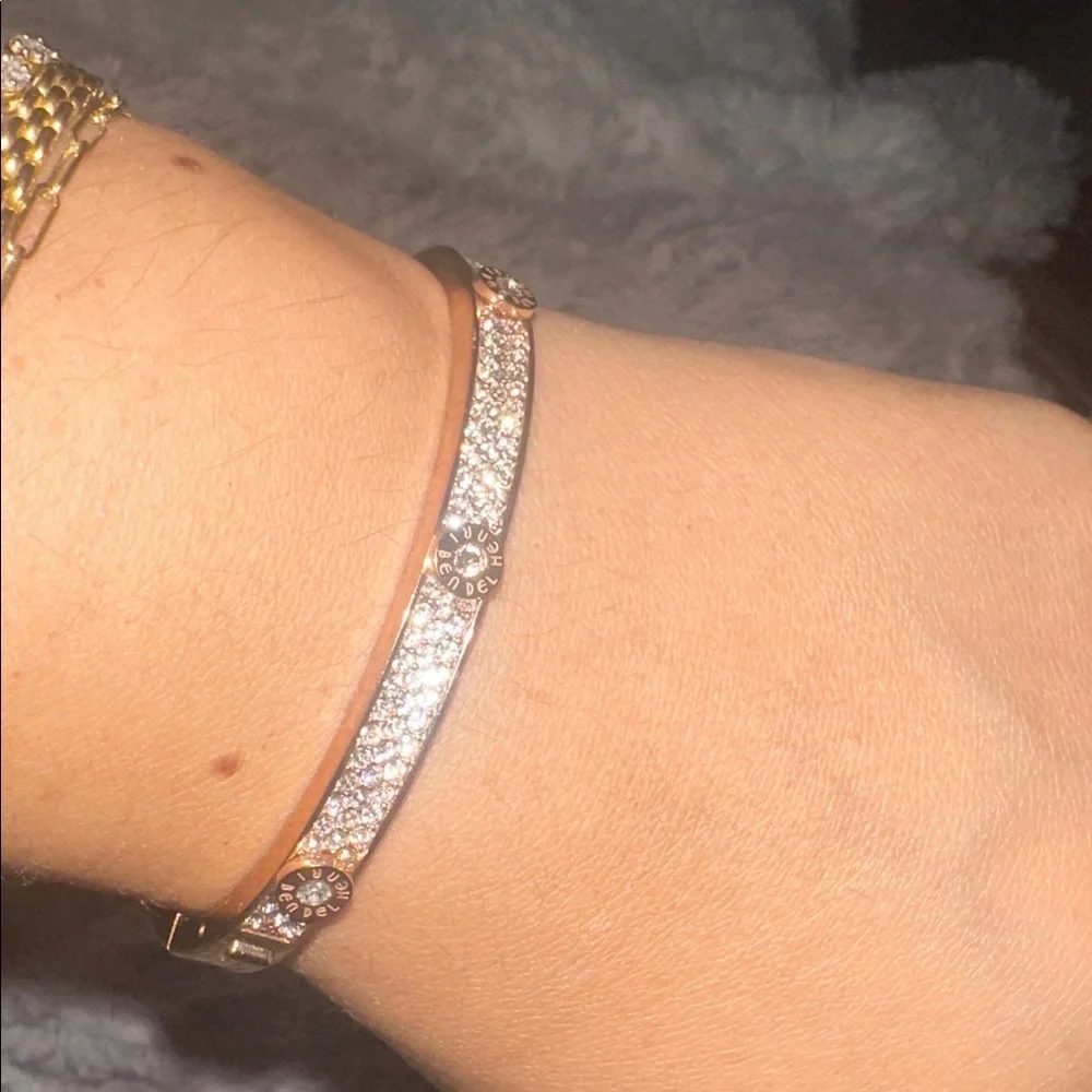 LUX BANGLE✨Rose Gold screw rivet pave crystal BRACELET love bangle Henri bendel